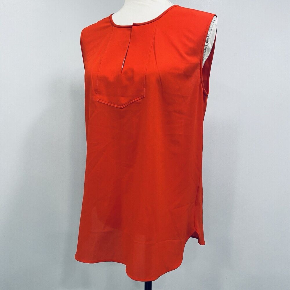 J. Crew 6 Bright Red Sleeveless Shell Chiffon Blouse Keyhole Pleated Holiday